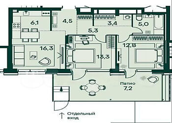 Квартира с патио в ЖК у воды